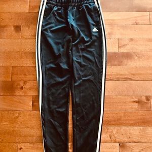 Black adidas pants with white stripes